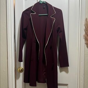 Women's Burgundy Coat with White Trim